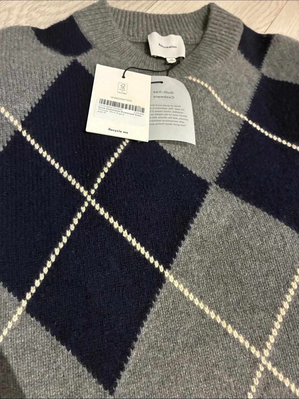 Brand New Reformation Cove Cashmere Oversized Crew